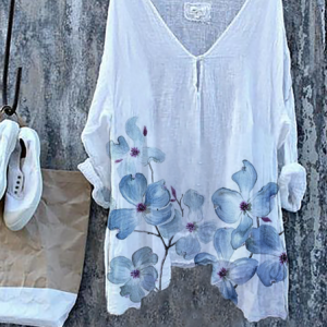 Vintage Floral Tunic Top, Blouses, color:White|size:3XL, Noracora