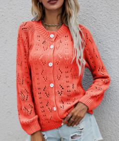 Geometric Regular Fit Casual Cardigan, Cardigans, color:Orange|size:XL, Noracora