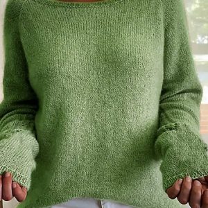 Plain Crew Neck Loose Sweater, Sweaters, color:Green|size:XXL, Noracora