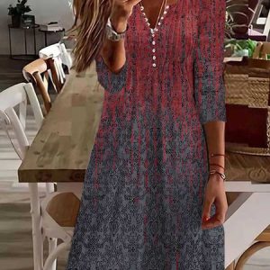 Abstract V Neck Casual Dress, Short, color:Red|size:XXL, Noracora