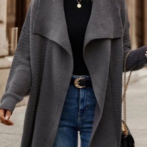 Plain Loose Shawl Collar Casual Sweater Coat, Cardigans, color:Deep Gray|size:XXL, Noracora