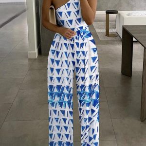 Loose Striped One Shoulder Casual Jumpsuit, Jumpsuits&Rompers, color:Blue|size:XXL, Noracora