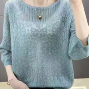 Plain Crew Neck Casual Hollow Out Sweater With Sling Top, Sweaters, color:Blue|size:3XL, Noracora