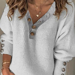 Plain Knitting V Neck Sweater, Sweaters, color:Gray|size:3XL, Noracora