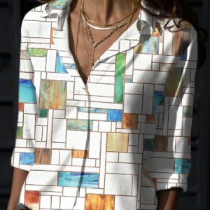 Casual Shirt Collar Blouse, Shirts, color:White|size:5XL, Noracora