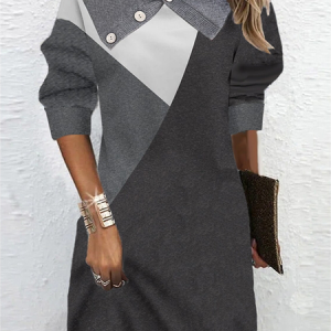 Color Block Casual Jersey Dress, Short, color:Gray|size:XXL, Noracora