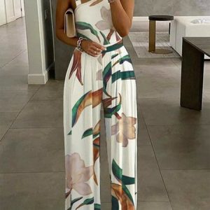 Floral Print Sleeveless Casual Baggy Jumpsuit, Jumpsuits&Rompers, color:Multicolor|size:XXL, Noracora