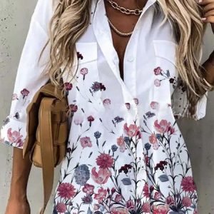 Loose Shirt Collar Casual Blouse, TOPS, color:White|size:5XL, Noracora