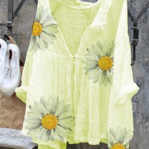 White Long Sleeve Cotton Blouse, Tops, color:Yellow|size:3XL, Noracora