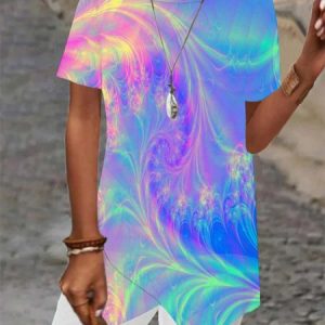 Abstract Casual Loose Short Sleeve Shirt, Blouses, color:Color3|size:5XL, Noracora