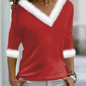 Christmas Casual Jersey Asymmetrical Loose T-Shirt, T-shirts, color:Red|size:XXL, Noracora