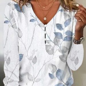 Floral Loose Casual Buttoned Shirt, Blouses, color:White|size:XXL, Noracora