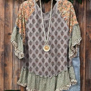 Casual Floral Half Sleeve Loose Shirt, Blouses, color:Multicolor|size:XXL, Noracora