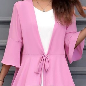 Loose Wrap Casual Plain Kimono, Kimono, color:Pink|size:5XL, Noracora
