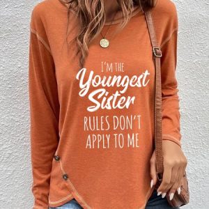 Long sleeve Crew Neck Casual Text Letters Buckle T-Shirt, T-shirts, color:Orange|size:XXL, Noracora