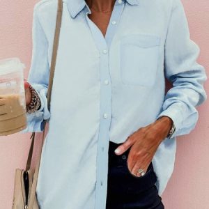 Plain Casual Loose Tunic Blouse, Shirts, color:Blue|size:XXL, Noracora