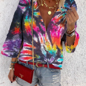 Plus size Casual Tie-Dye Printed Tops, Tops, color:Multicolor|size:3XL, Noracora