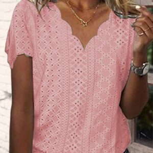 Shell Neck Loose Short Sleeve T-Shirt, Blouses, color:Pink|size:XXL, Noracora