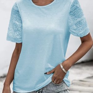 Plain Crew Neck Casual Tunic Top, Blouses, color:Blue|size:XXL, Noracora