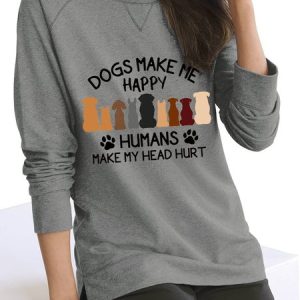 Dogs Make Me Happy Casual Funny Sweatshirt, Hoodies & Sweatshirts, color:Gray|size:XXL, Noracora