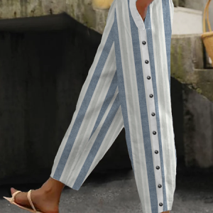 Loose Striped Casual Pants, Pants, color:White|size:XXL, Noracora