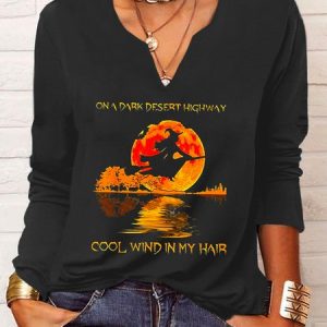 Halloween Letters Long Sleeve Notched Casual T-shirt, T-shirts, color:Black|size:XXL, Noracora