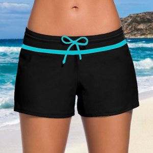 Color Block Casual Bikini Bottom, Swim Shorts, color:Black|size:XXL, Noracora