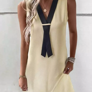 V Neck Casual Loose Dress, Short, color:Apricot|size:XXL, Noracora