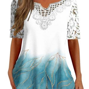 Casual Nationality/Ethnic Notched Shirt, Blouses, color:Blue|size:XXL, Noracora