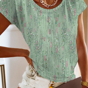 Abstract Printed Casual Crew Neck T-Shirt, T-shirts, color:Green|size:XXL, Noracora