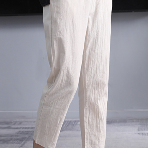 Casual Plain Cotton Loose Pants, BOTTOM, color:Off White|size:4X, Noracora