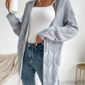 Plain Casual Loose Cardigan, Cardigans, color:Gray|size:L, Noracora
