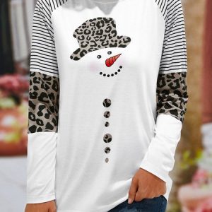 Ladies Leopard Print Snowman Top, T-shirts, color:White|size:XXL, catalog Noracora shop