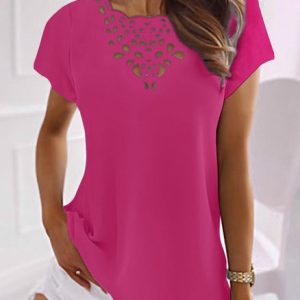 Casual Burnt Design Short Sleeve T-Shirt, T-shirts, color:Pink|size:XXL, Noracora
