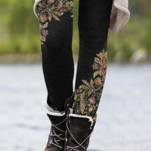 Ethnic Casual High Elasticity Leggings, Leggings, color:Black|size:XXL, Noracora