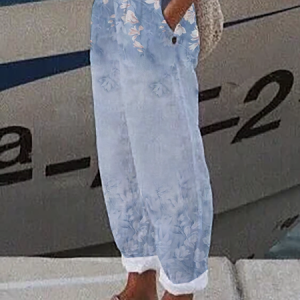 Fashion Loose Casual Bamboo Floral Pants, Pants, color:Blue|size:XXL, Noracora