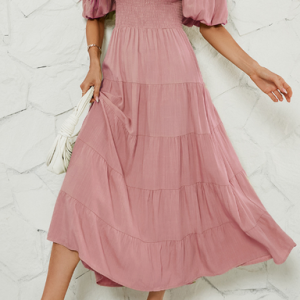 Festival Vacation Boat Neck Dress, Maxi, color:Pink|size:XL, Noracora