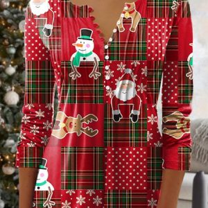 Jersey Casual Santa Claus Tunic  Top, Blouses, color:Red|size:XXL, Noracora