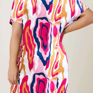 Ethnic Ethnic Geometry Nightdress, Pajamas, color:Pink-white|size:4XL, Noracora