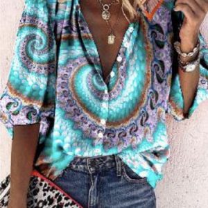 Others Abstract Casual Loose Blouse, Shirts, color:Blue|size:5XL, Noracora