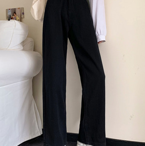 Plain Buckle Pockets Casual Denim Jeans, Denim&Jeans, color:Black|size:XL, Noracora