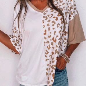 Women's Casual Leopard T-shirt, T-shirts, color:Leopard|size:3XL, Noracora