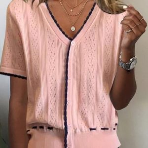 Loose Casual Yarn/Wool Yarn Buckle Cardigan, Cardigans, color:Pink|size:One-size, Noracora