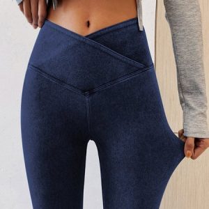 Tight Plain Denim Leggings, Leggings, color:Navy Blue|size:XXL, Noracora