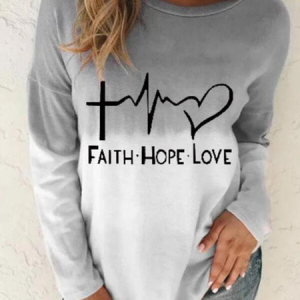 Long Sleeve Ombre Casual Letter Tunic T-Shirt, T-shirts, color:Gray|size:XXL, Noracora