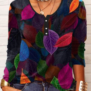 Long Sleeve Crew Neck T-Shirt, T-shirts, color:Multicolor|size:XXL, Noracora