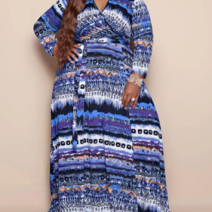 Boho Regular Fit Dress, DRESSES, color:Blue|size:4X, Noracora