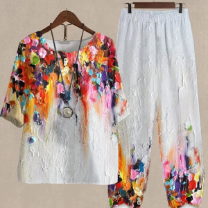 Loose Ombre Crew Neck Casual Two-Piece Set, Sets, color:Multicolor|size:XXL, Noracora