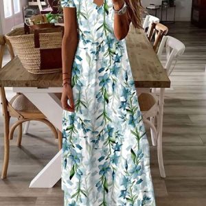 V Neck Vacation Regular Fit  Dress, Maxi, color:White|size:XXL, Noracora