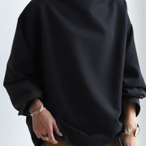 Vintage Plain Statement 3/4 Sleeve Casual Top, T-shirts, color:Black|size:3XL, Noracora